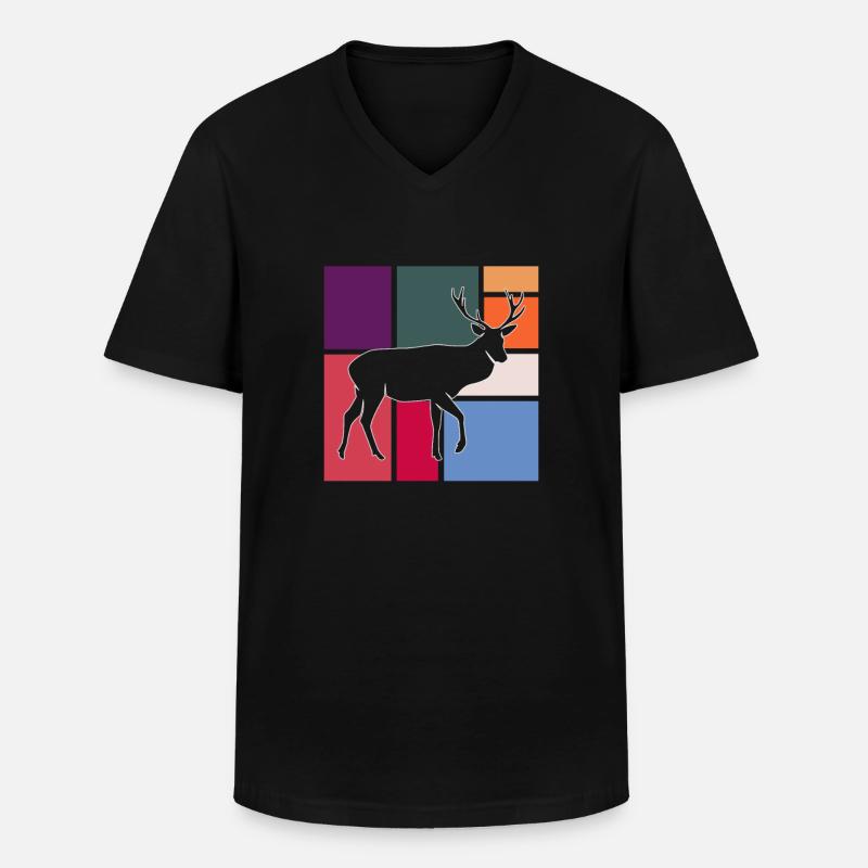 Hirsch - Männer-T-Shirt mit V-Ausschnitt - Schwarz