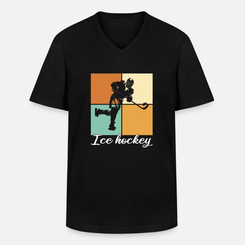 Eishockey - Männer-T-Shirt mit V-Ausschnitt - Schwarz