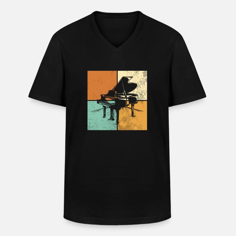 Klavier - Männer-T-Shirt mit V-Ausschnitt - Schwarz