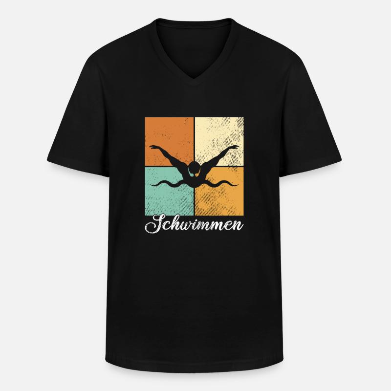 Schwimmen - Männer-T-Shirt mit V-Ausschnitt - Schwarz