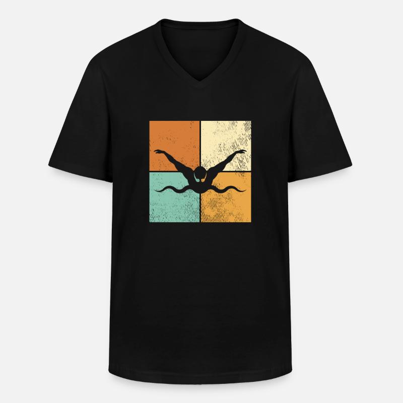 Schwimmen - Männer-T-Shirt mit V-Ausschnitt - Schwarz