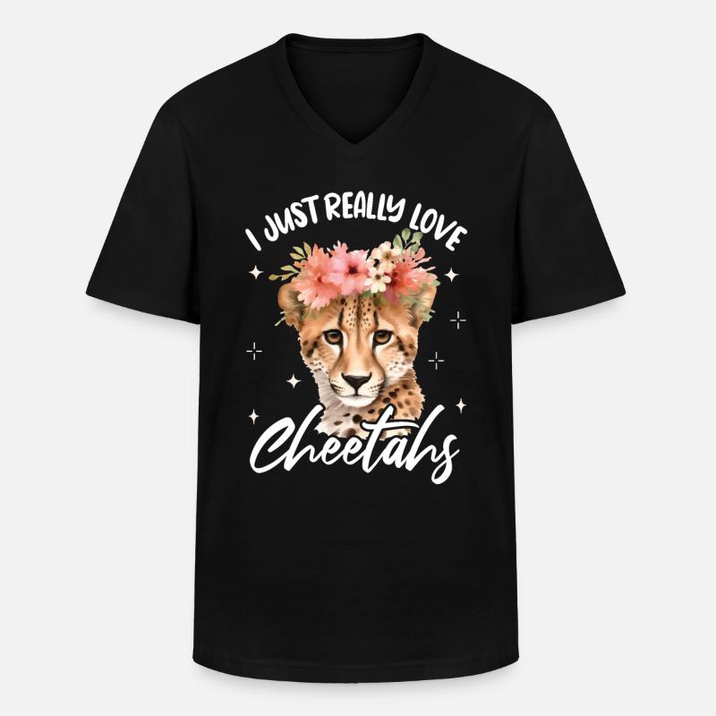 Femmes guépard léopard - T-shirt col V Homme - noir