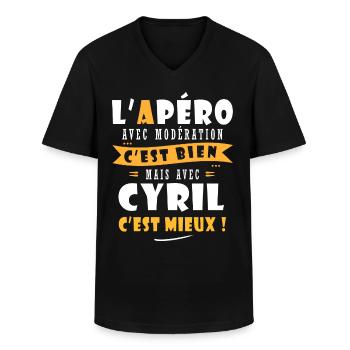 Humour Cyril Apero T shirt Humour Drôles cyril - T-shirt col V Homme - noir - Devant - AI Model Male 178 dark (178cm)
