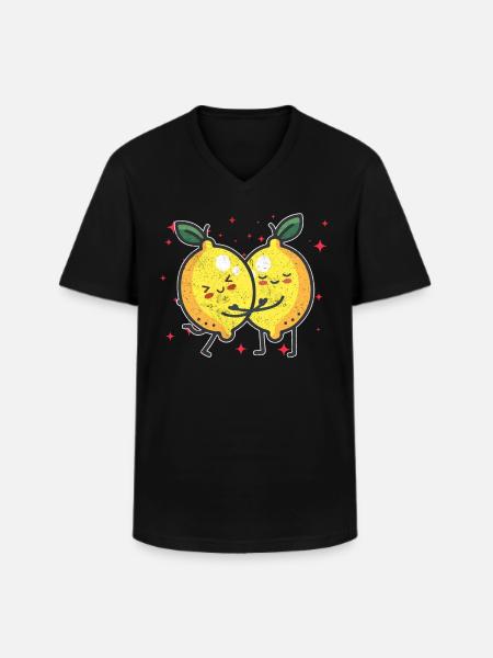 Cute Lemon Couple Hugging Lemon Fruit Lovers - Men's V-Neck T-Shirt - black