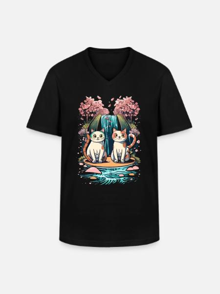 cute kawaii kitten japan - Men's V-Neck T-Shirt - black