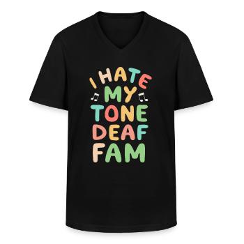 JE DÉTESTE MA FAMILLE SOURDE - T-shirt col V Homme - noir - Devant - AI Model Male 178 dark (178cm)