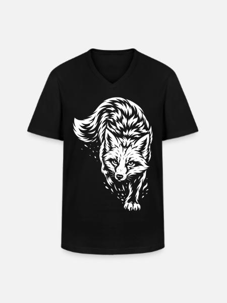 Tribal Fuchs – Wildes Waldtier Motiv - Männer-T-Shirt mit V-Ausschnitt - Schwarz