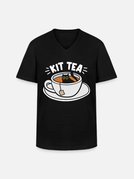 Funny Cat Lover Tea - Men's V-Neck T-Shirt - black