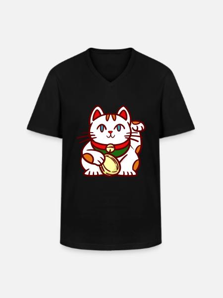 Winke cat Maneki-neko - Men's V-Neck T-Shirt - black
