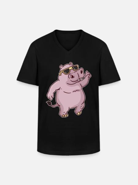 hippo - Men's V-Neck T-Shirt - black