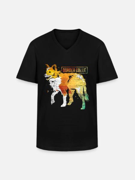 Border Collie polygon - Men's V-Neck T-Shirt - black