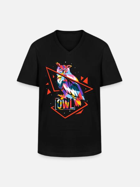 Polygon Owl - Men's V-Neck T-Shirt - black