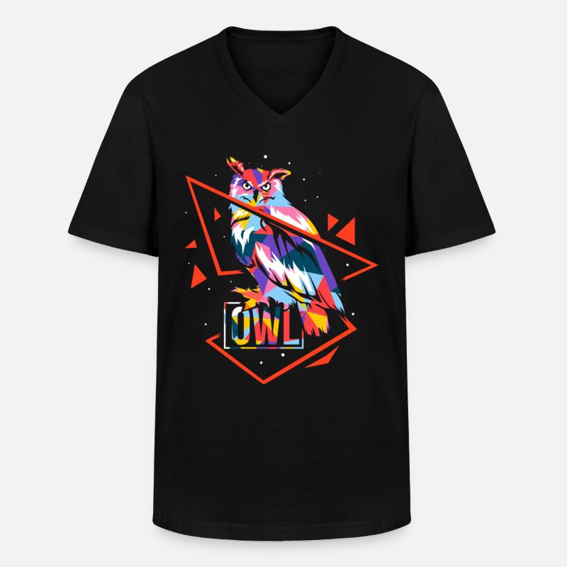 Polygon Eule - Männer-T-Shirt mit V-Ausschnitt - Schwarz