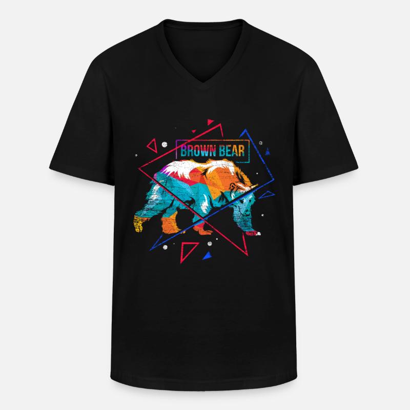 Bräunbären Polygon - Männer-T-Shirt mit V-Ausschnitt - Schwarz