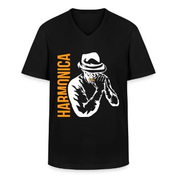 harmonica - T-shirt col V Homme - noir - Devant - AI Model Male 178 dark (178cm)