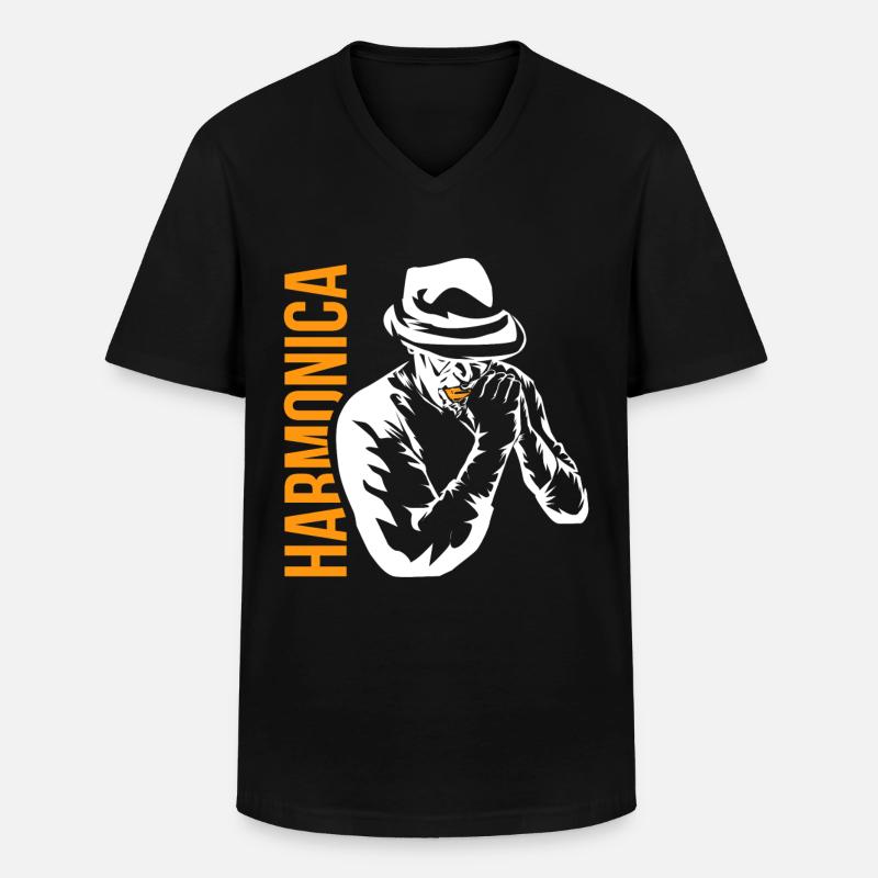 Mundharmonika - Männer-T-Shirt mit V-Ausschnitt - Schwarz