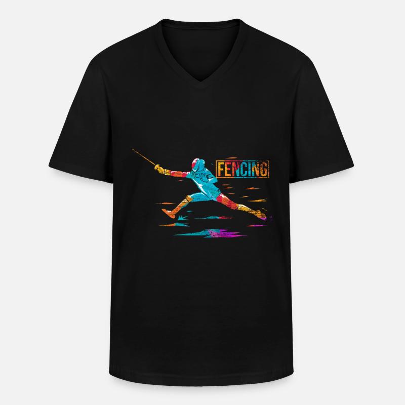 Fechten Polygon - Männer-T-Shirt mit V-Ausschnitt - Schwarz