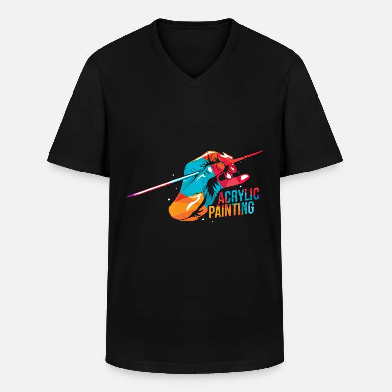 Acrylmalerei polygon - Männer-T-Shirt mit V-Ausschnitt - Schwarz