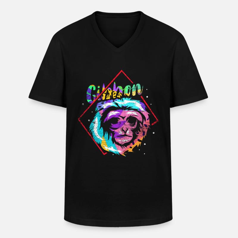 Gibbon Geschenk - Männer-T-Shirt mit V-Ausschnitt - Schwarz