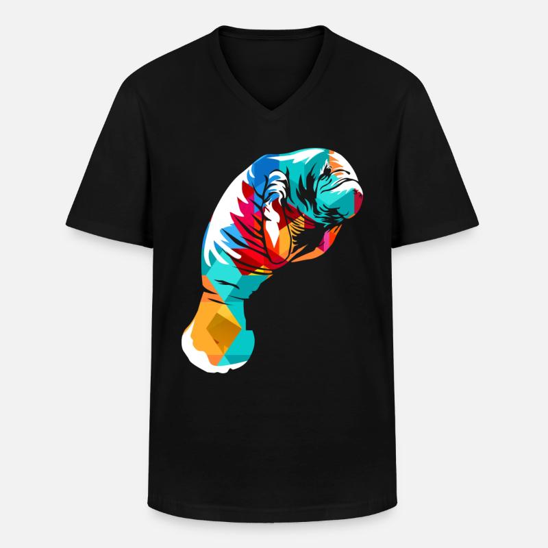Seekuh Polygon - Männer-T-Shirt mit V-Ausschnitt - Schwarz