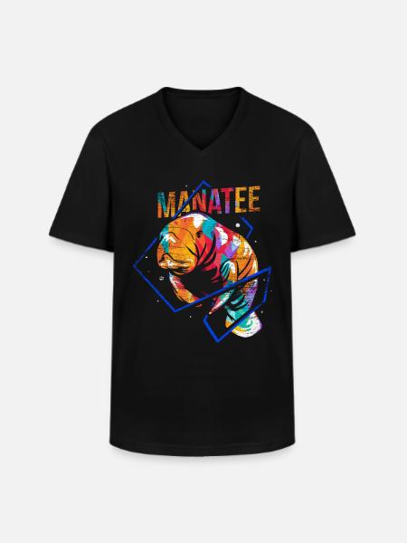 Manatee Dugong polygon - Men's V-Neck T-Shirt - black