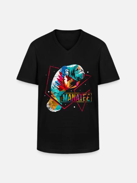 Sea cow polygon - Men's V-Neck T-Shirt - black