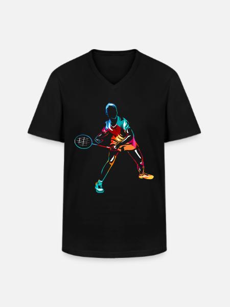 badminton - T-shirt col V Homme - noir