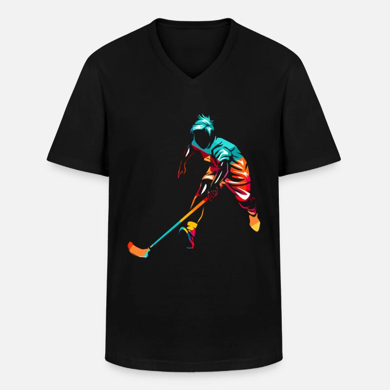Floorball - Männer-T-Shirt mit V-Ausschnitt - Schwarz