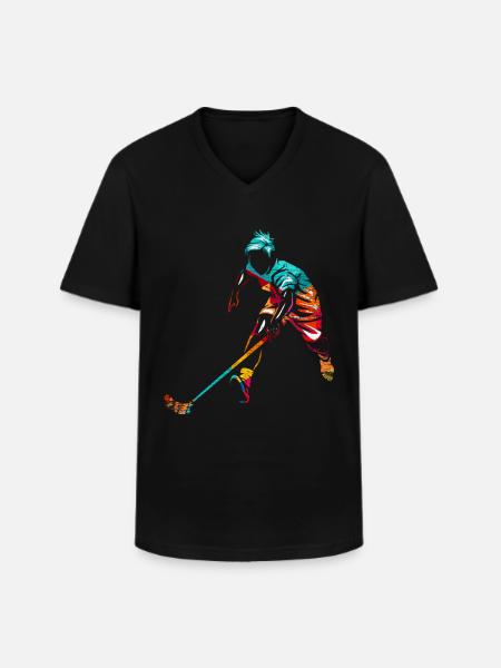 Floorball Cadeau - T-shirt col V Homme - noir