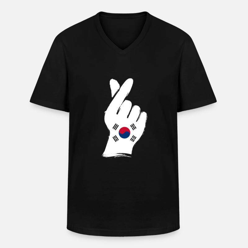 Südkorea - Männer-T-Shirt mit V-Ausschnitt - Schwarz