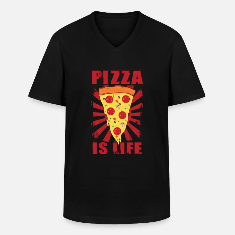 Pizza - Männer-T-Shirt mit V-Ausschnitt - Schwarz