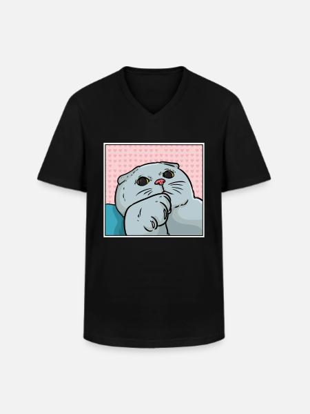 Chat foldex - T-shirt col V Homme - noir