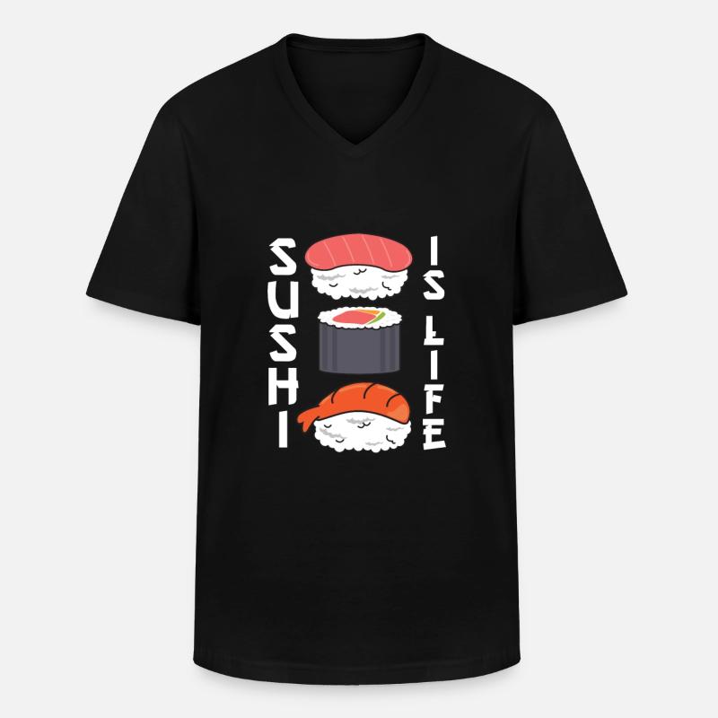 Sushi - Klassisk T-skjorte med V-hals for menn - svart