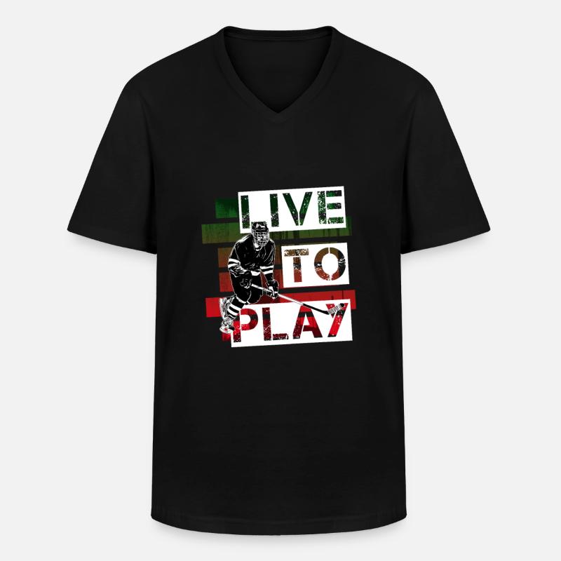 Eishockey - Männer-T-Shirt mit V-Ausschnitt - Schwarz