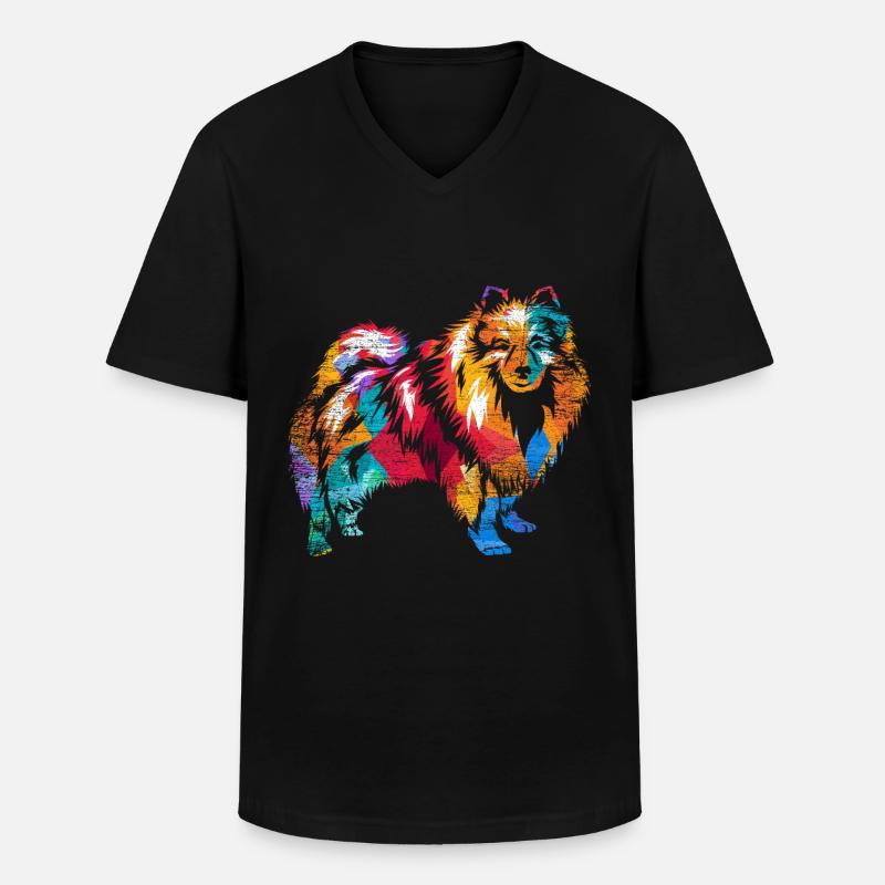 Keeshond - Männer-T-Shirt mit V-Ausschnitt - Schwarz