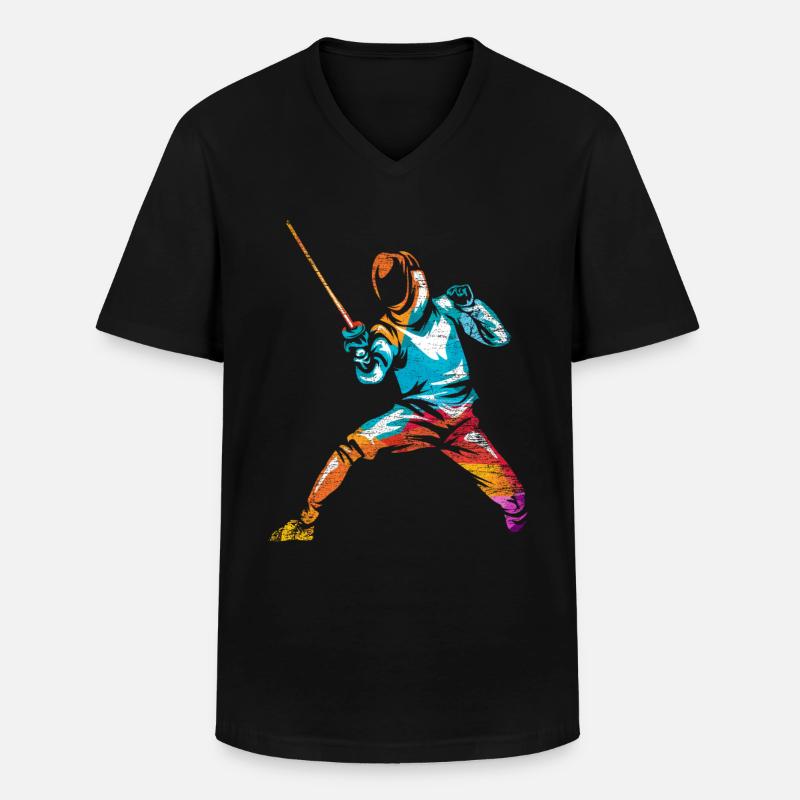 Fechten - Männer-T-Shirt mit V-Ausschnitt - Schwarz