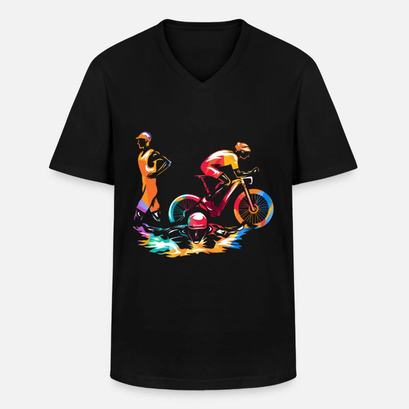 Triathlon Sport - Männer-T-Shirt mit V-Ausschnitt - Schwarz