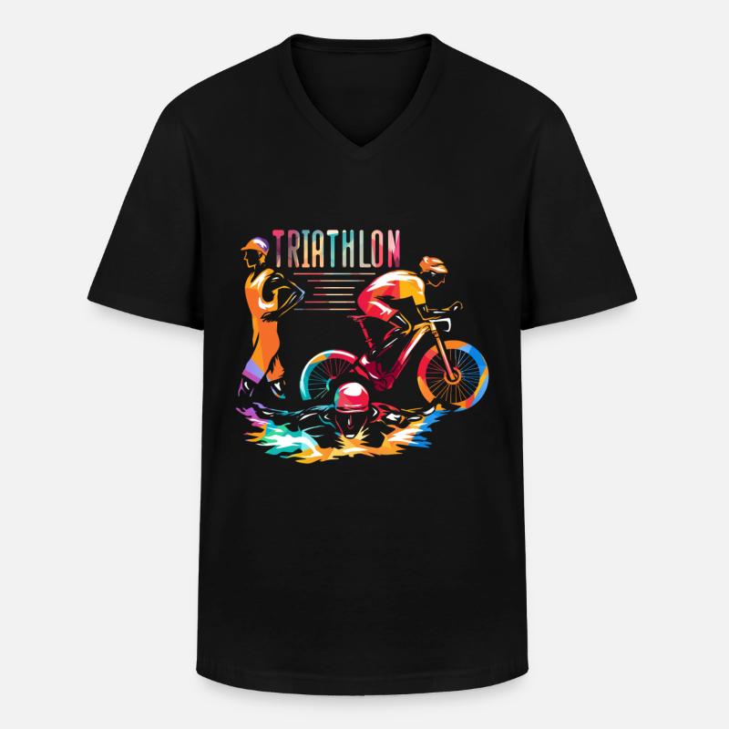 Triathlon - Männer-T-Shirt mit V-Ausschnitt - Schwarz