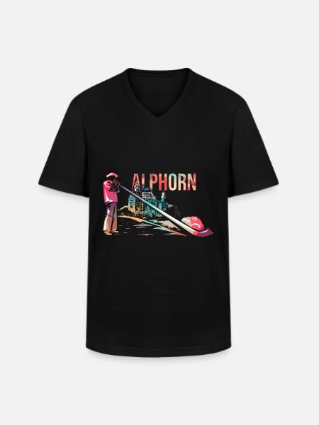 Alphorn - Männer-T-Shirt mit V-Ausschnitt - Schwarz