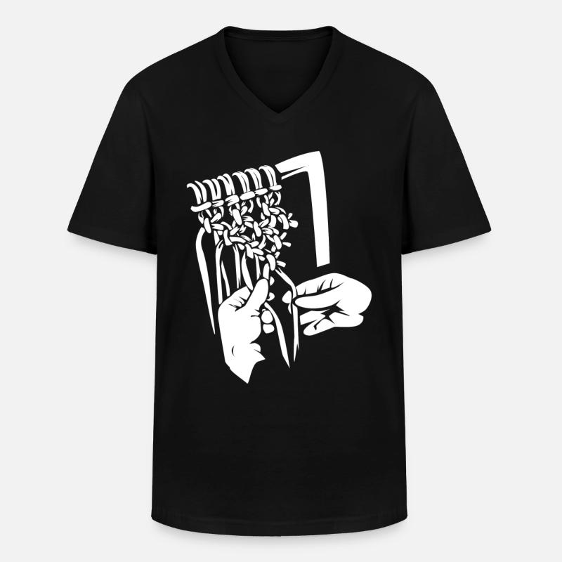 Makramee Knüpftechnik - Männer-T-Shirt mit V-Ausschnitt - Schwarz