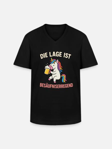 Einhorn mit Bier - Männer-T-Shirt mit V-Ausschnitt - Schwarz