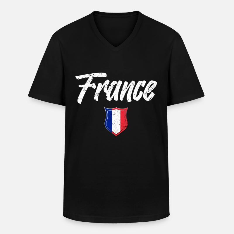 FRANKREICH - Männer-T-Shirt mit V-Ausschnitt - Schwarz