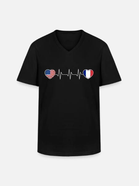 France - Men's V-Neck T-Shirt - black