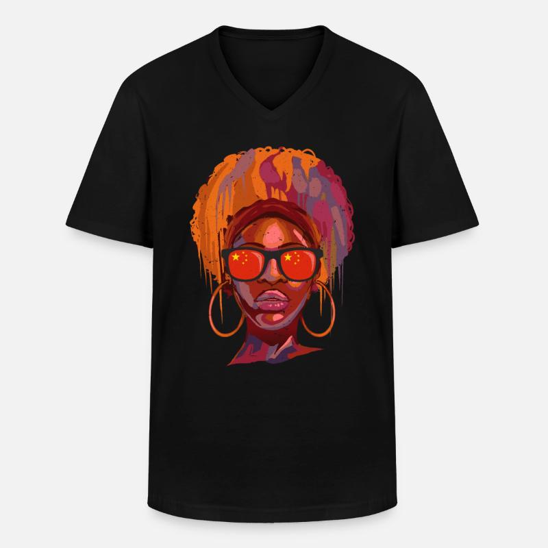 China - Männer-T-Shirt mit V-Ausschnitt - Schwarz