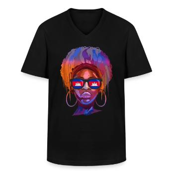 Cambodge - T-shirt col V Homme - noir - Devant - AI Model Male 178 dark (178cm)
