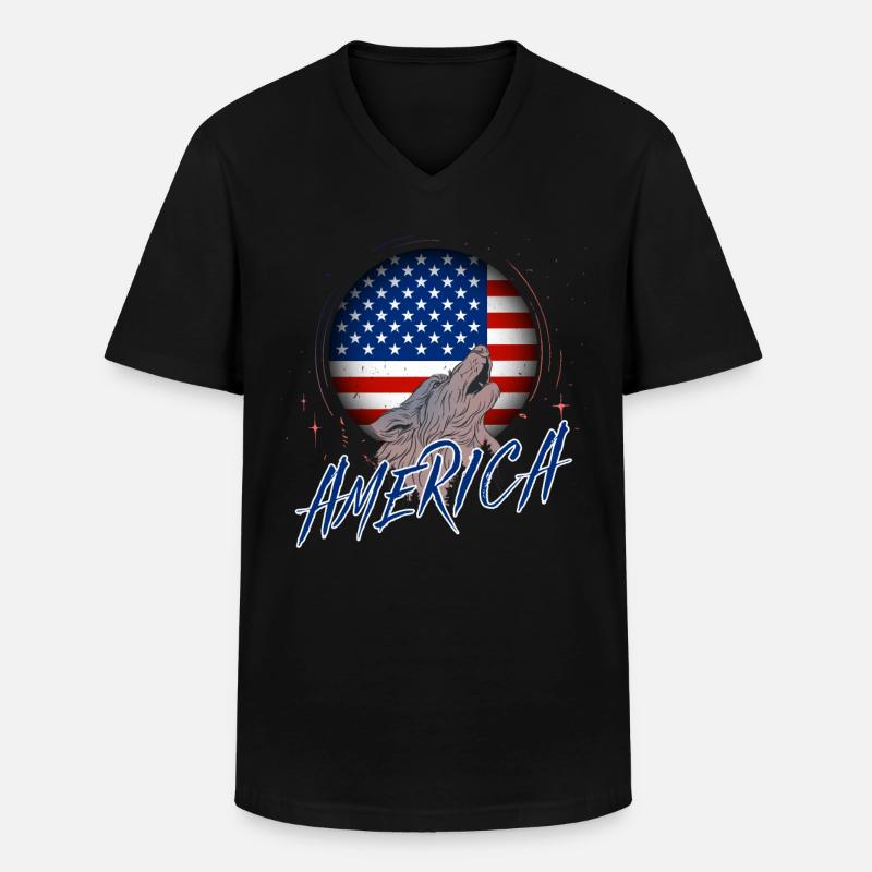 USA - Männer-T-Shirt mit V-Ausschnitt - Schwarz