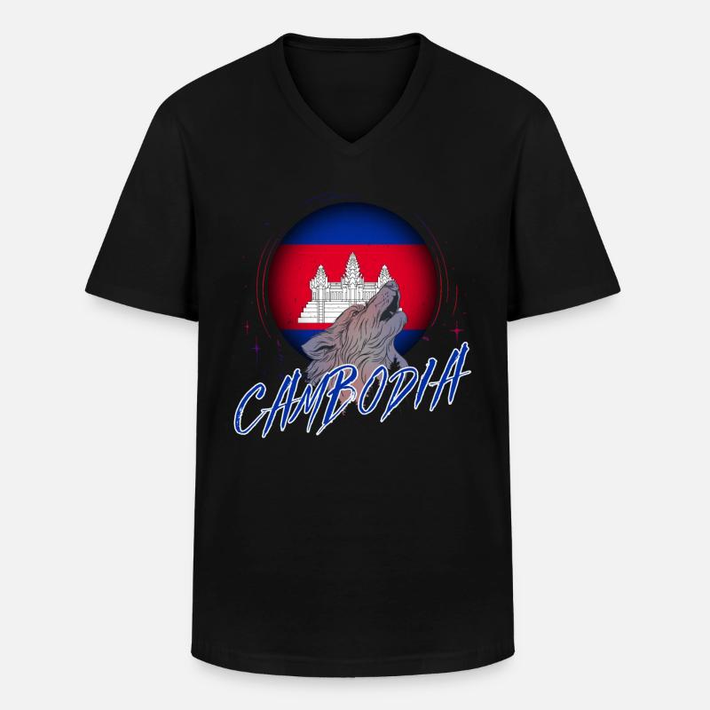 Kambodscha - Männer-T-Shirt mit V-Ausschnitt - Schwarz