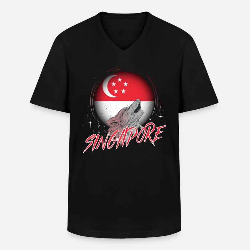 Singapur - Männer-T-Shirt mit V-Ausschnitt - Schwarz