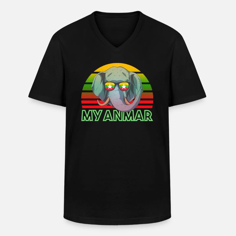 Myanmar - Männer-T-Shirt mit V-Ausschnitt - Schwarz