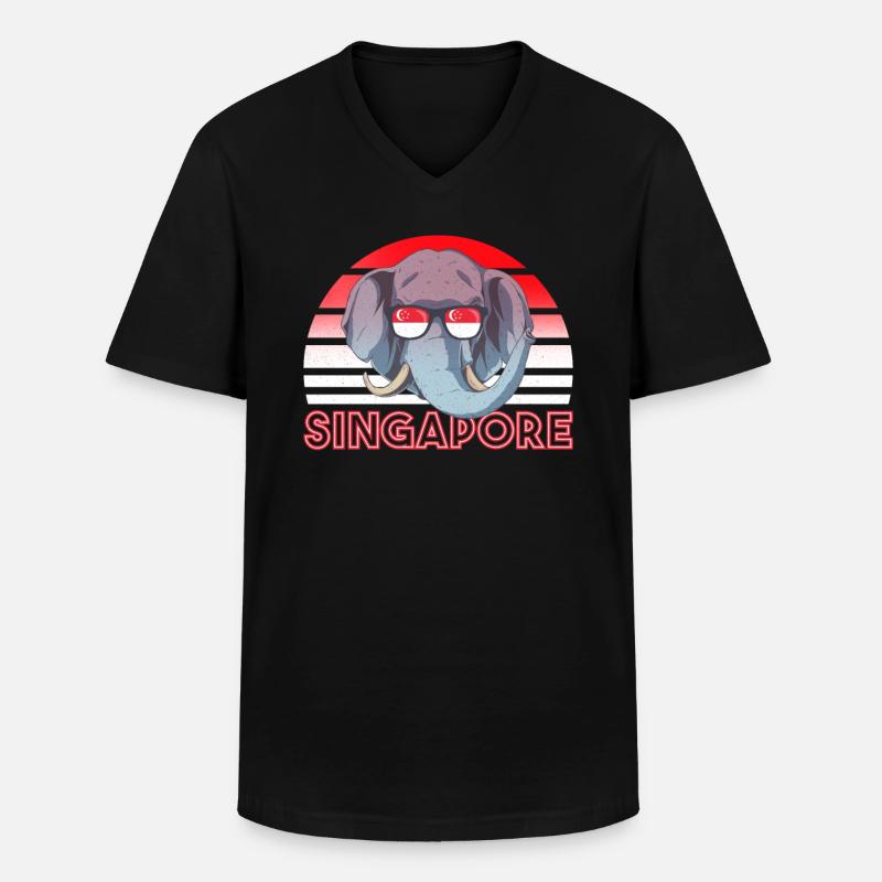 Singapur - Männer-T-Shirt mit V-Ausschnitt - Schwarz